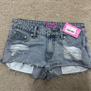 Edikted Light Blue Distressed Jean Shorts